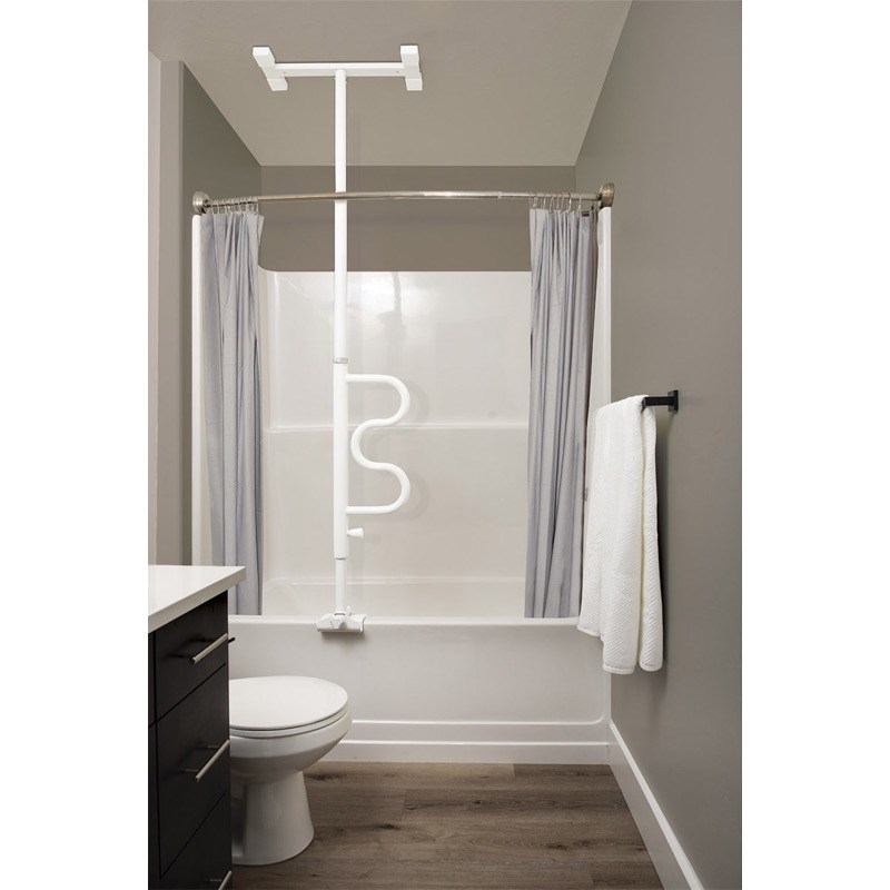 Bath Security Pole and Curved Grab Bar